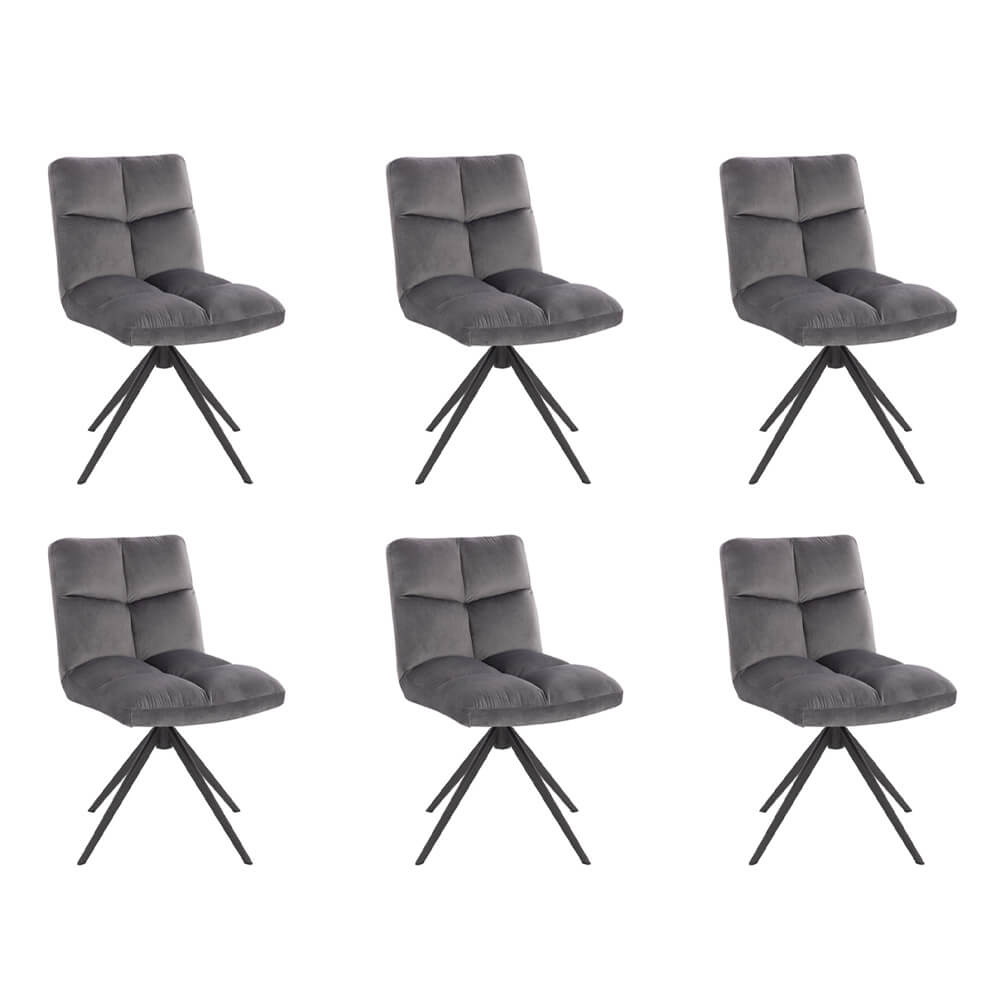 Silla de comedor giratoria de terciopelo noda - lote de 6 gris claro