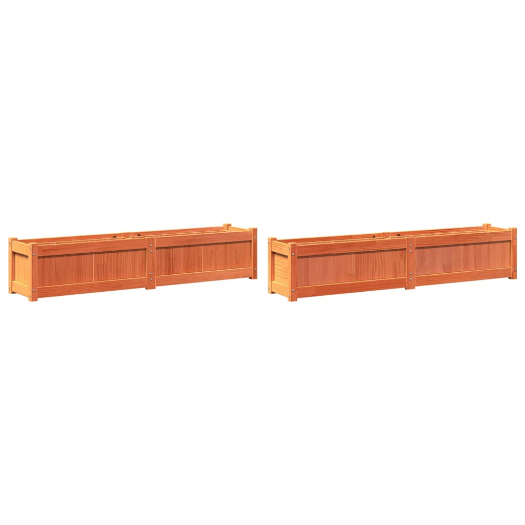 vidaXL jardineras de exterior 2 uds madera maciza de pino marrón cera