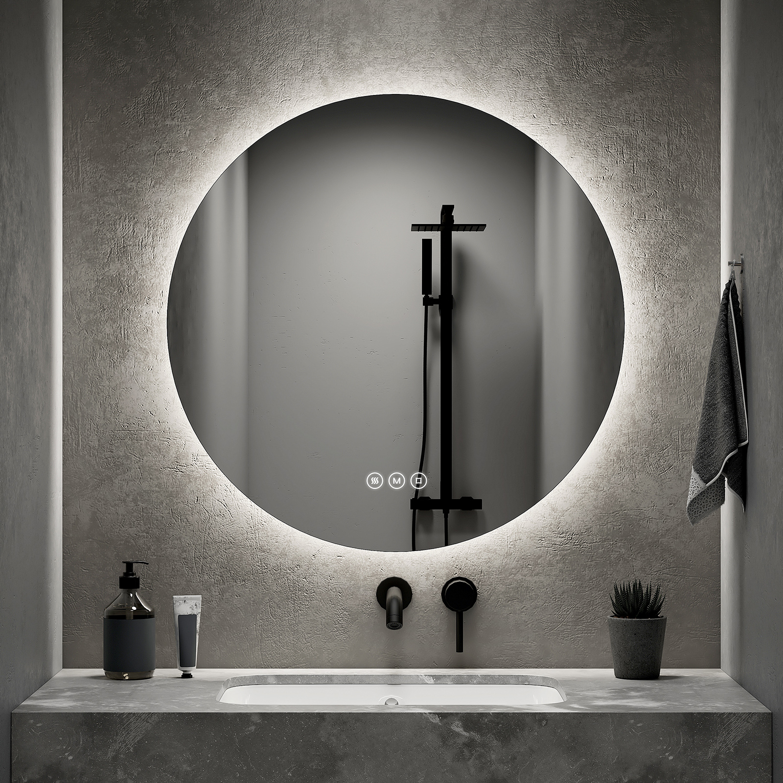 Emke espejo LED redondo 70cm, táctil, antivaho, 3 tonos de luz