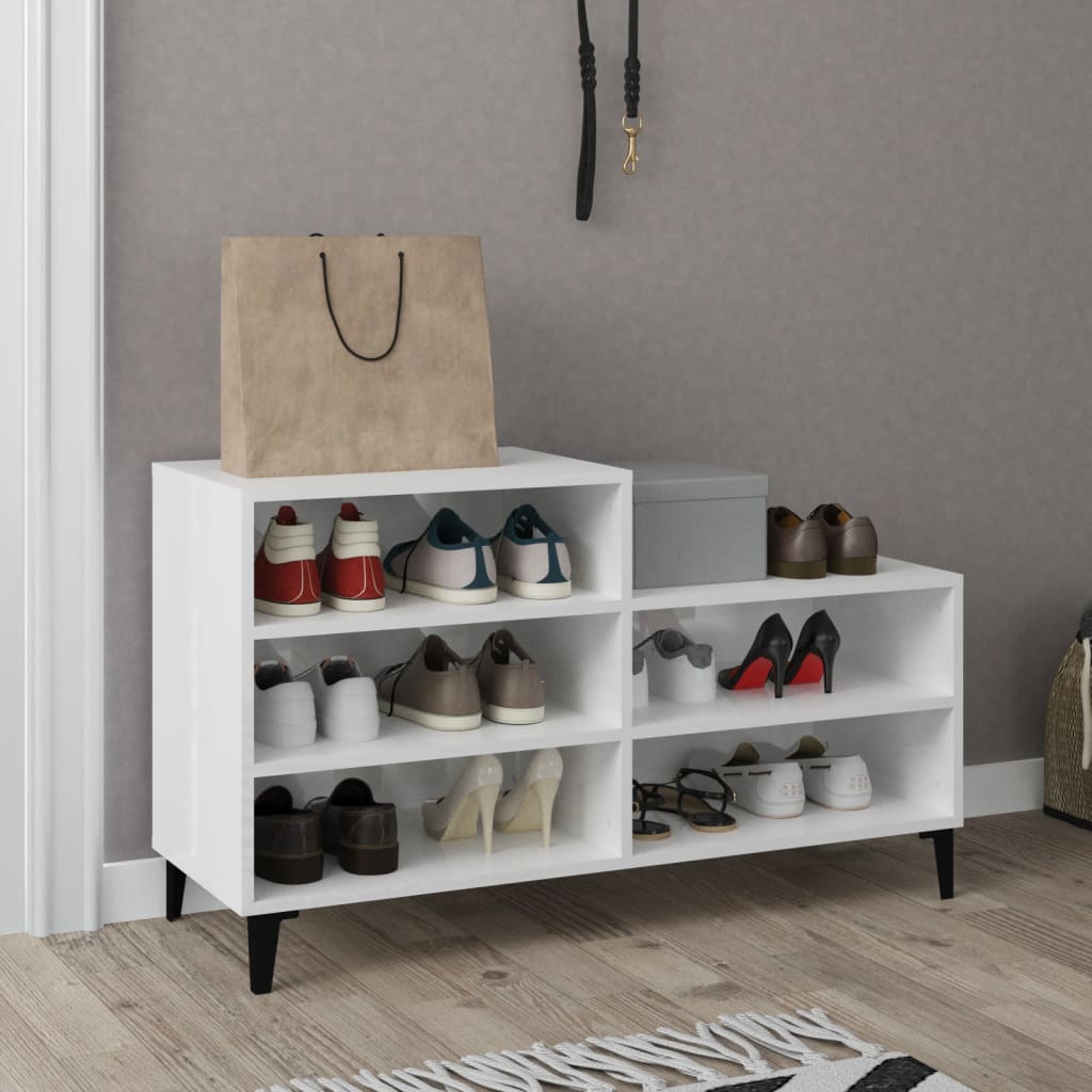 Mueble zapatero madera contrachapada blanco brillo 102x36x60 cm esxt9565
