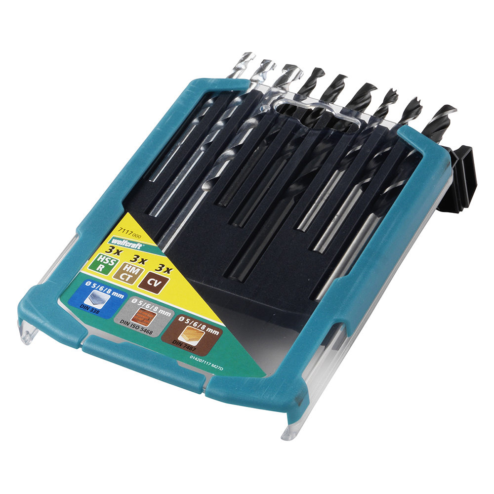 Brocas para metal, madera y piedra, juego 9 piezas