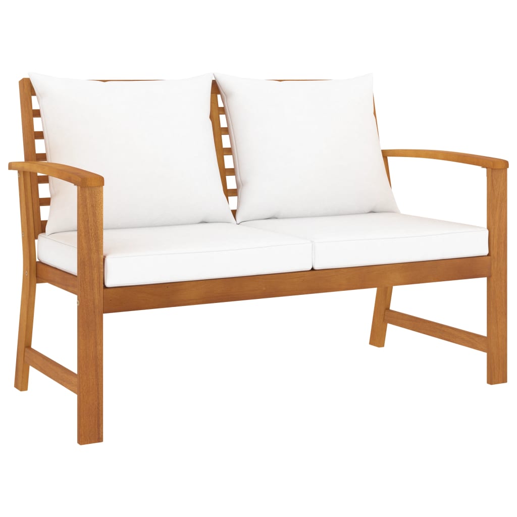Banco de jardín 120 cm con cojines crema madera acacia maciza es4736