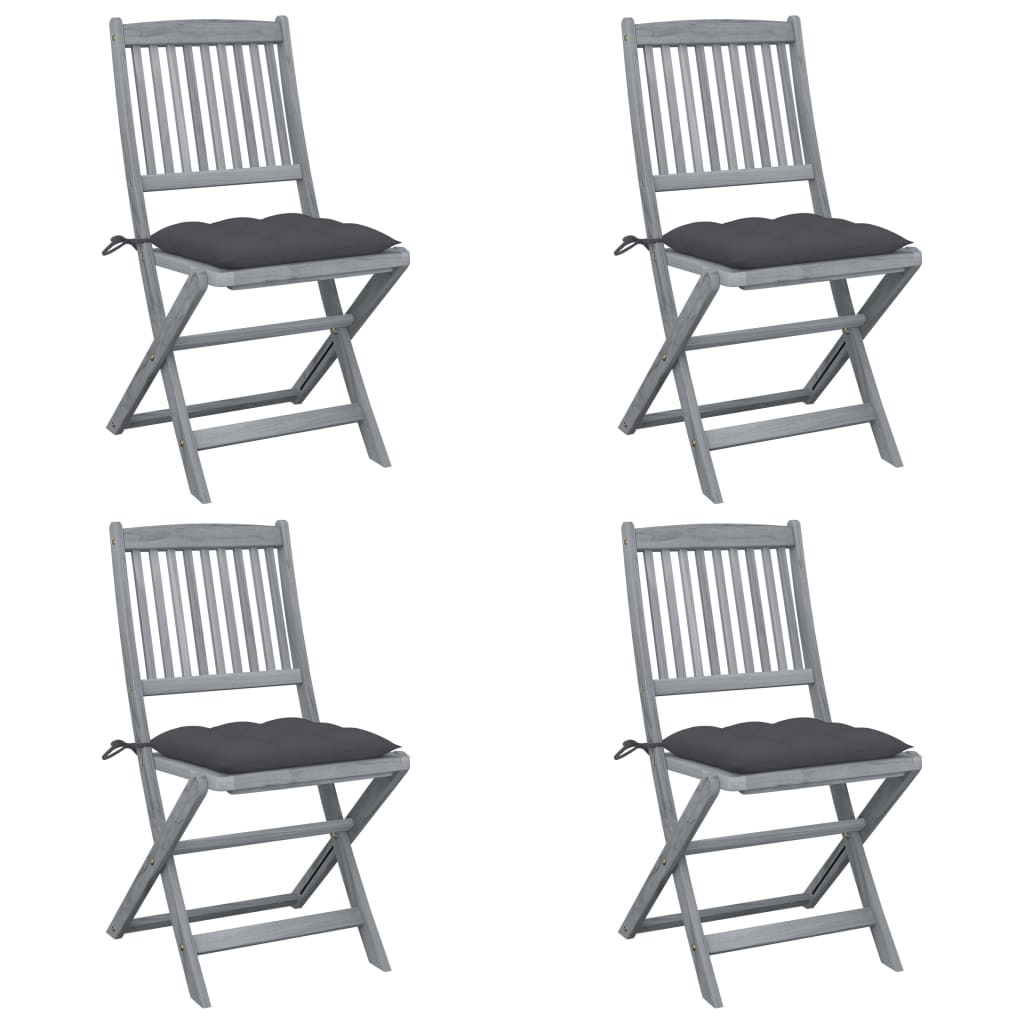 vidaXL sillas de jardín plegables 4 uds cojines madera maciza acacia