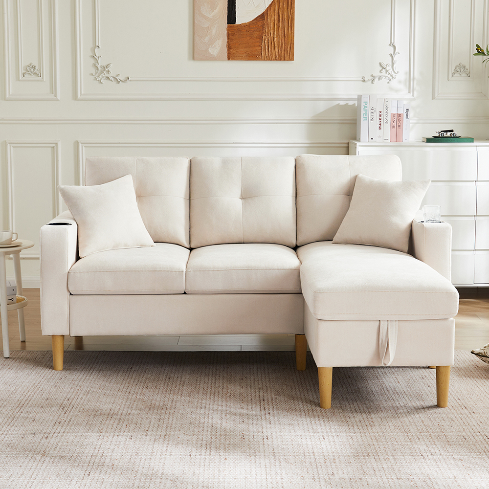 Sofá,forma de l,2 cojines，beige.
