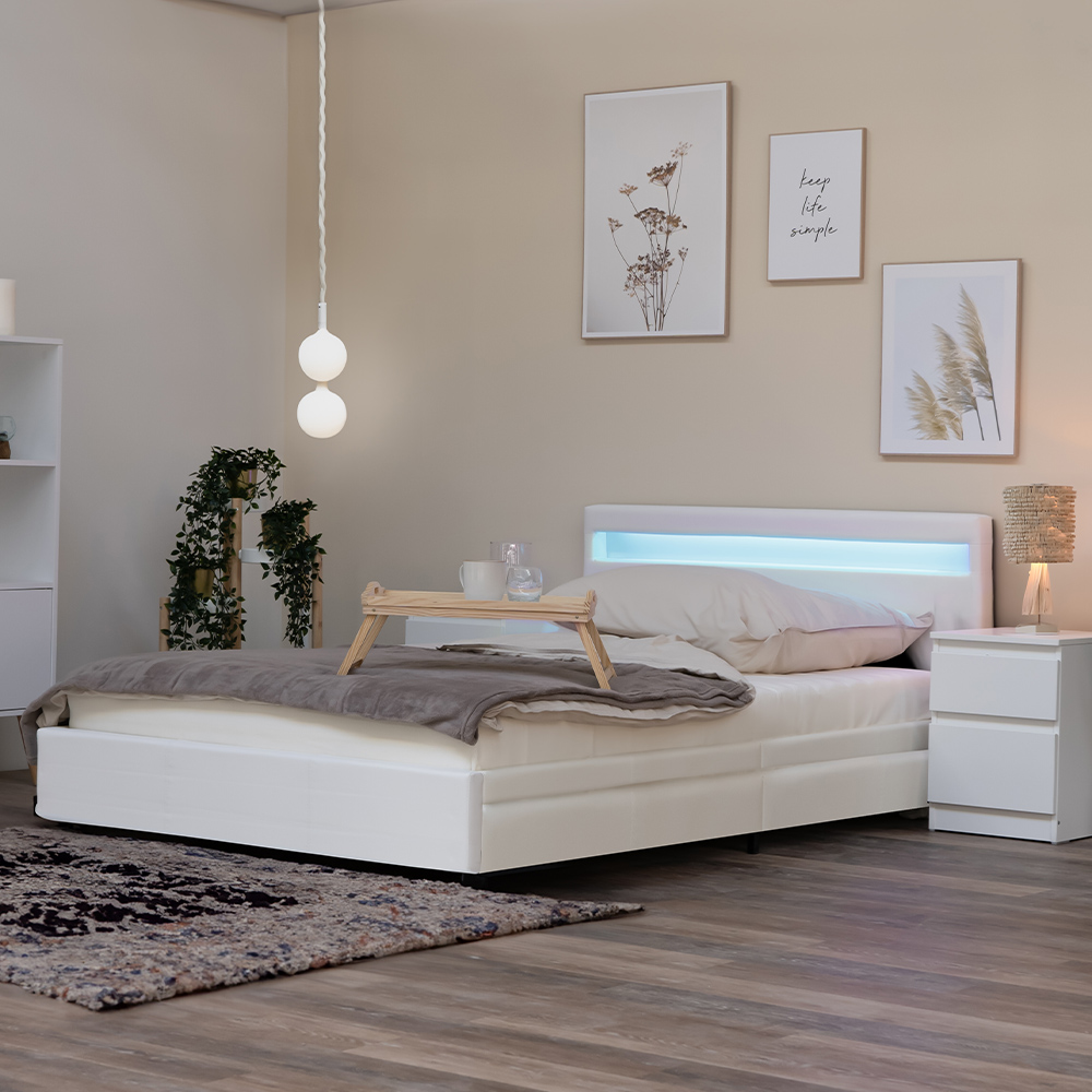 Cama LED con cajones nube - 140 x 200 cm blanco