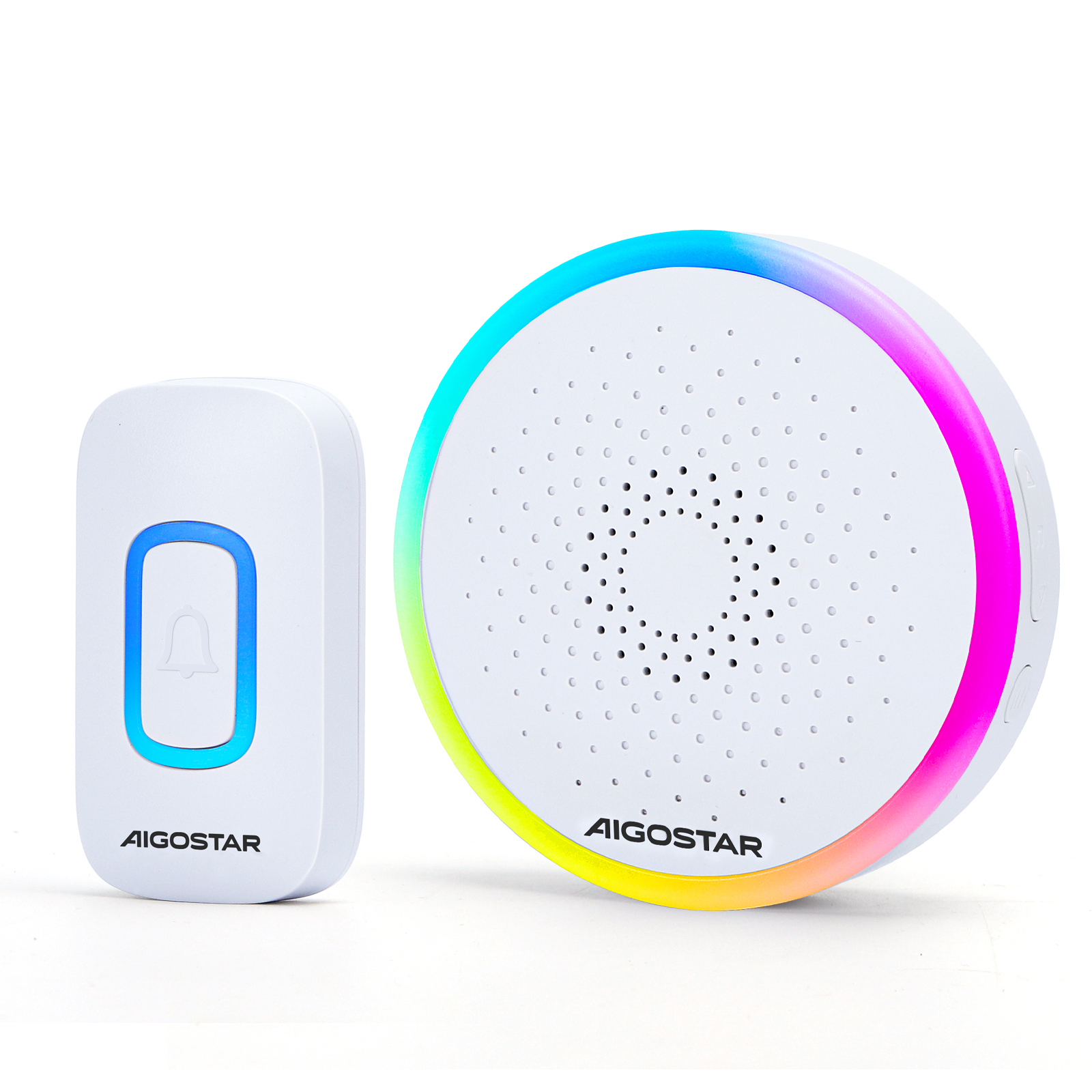 Aigostar timbre inalámbrico exterior ip55,0-120db,60 melodías,blancos