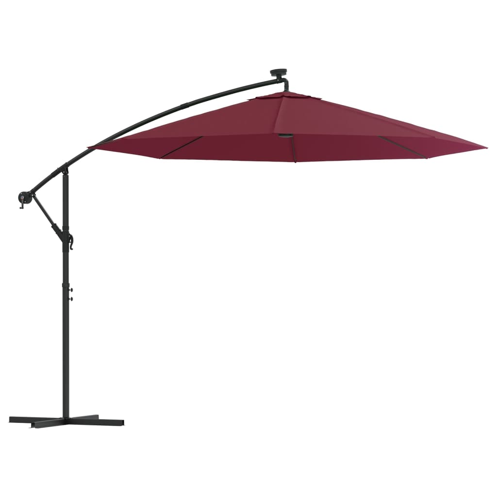 Sombrilla jardín voladiza con luces LED palo de acero rojo vino efe4784