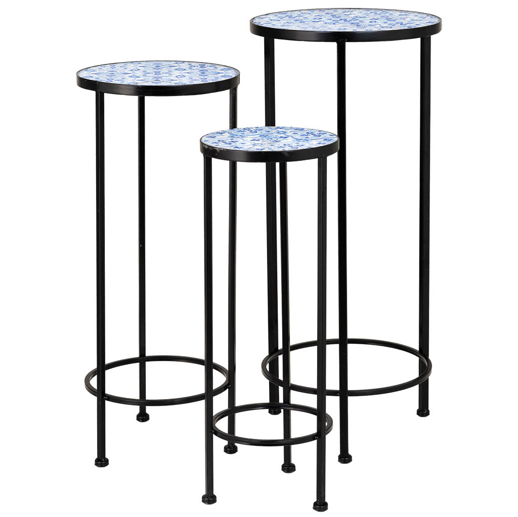 Soportes set 3 piezas de mosaico y forja azul d30x68h-d25x57h-d20x51h
