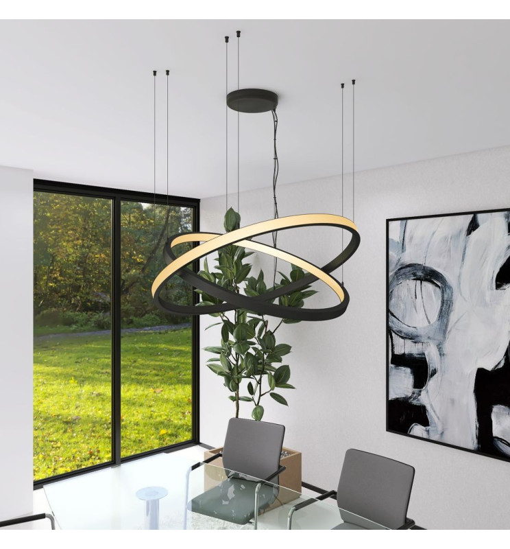 Lámpara circular colgante negra space venus, 120cm, 77w, luz fría 6500k