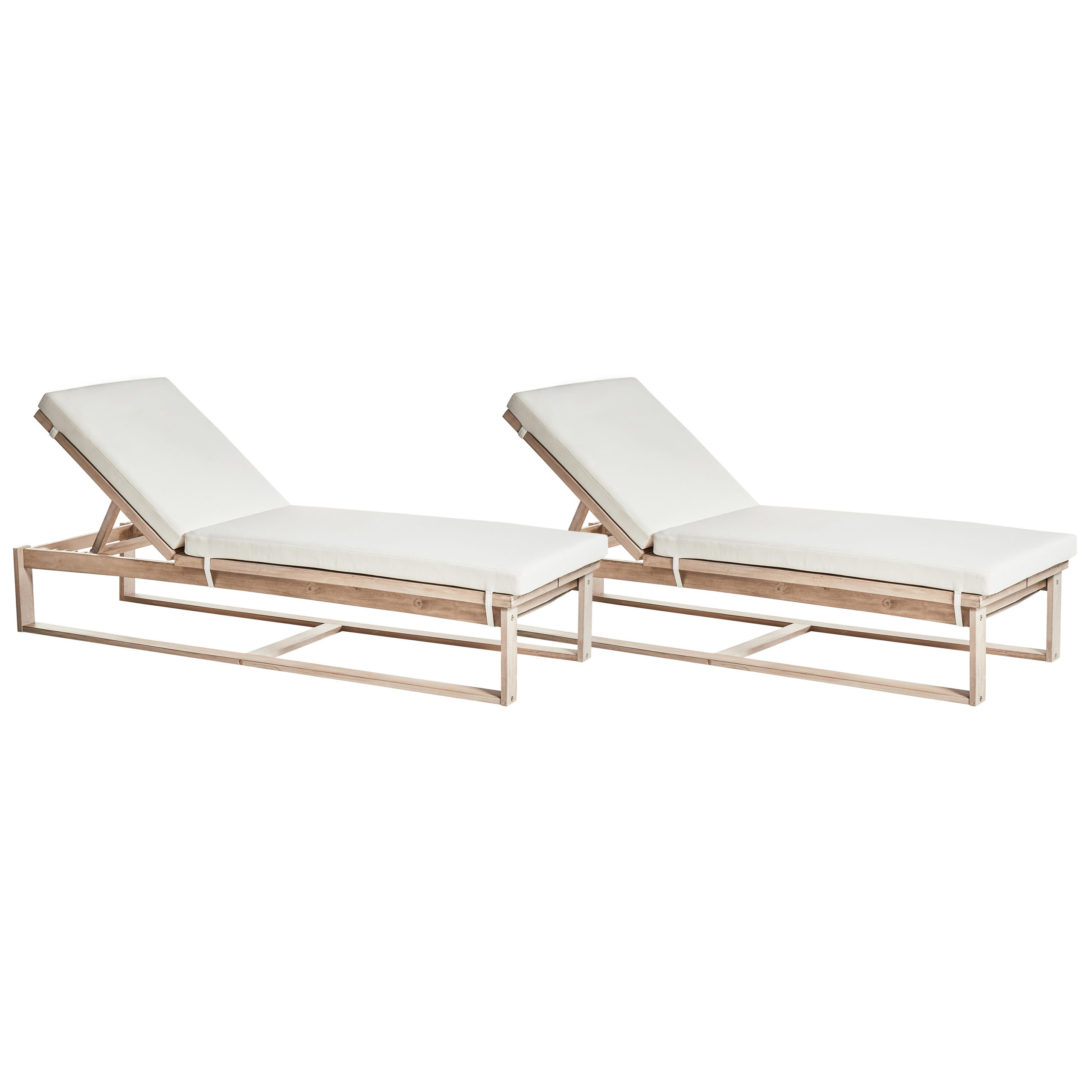 Conjunto de 2 tumbonas con cojines azzanello madera de acacia blanco crema