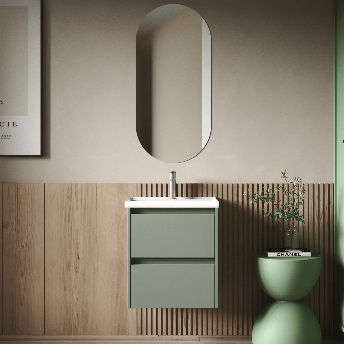 Mueble suspendido fondo reducido con lavabo | 2 cajones | 80 cm leaf
