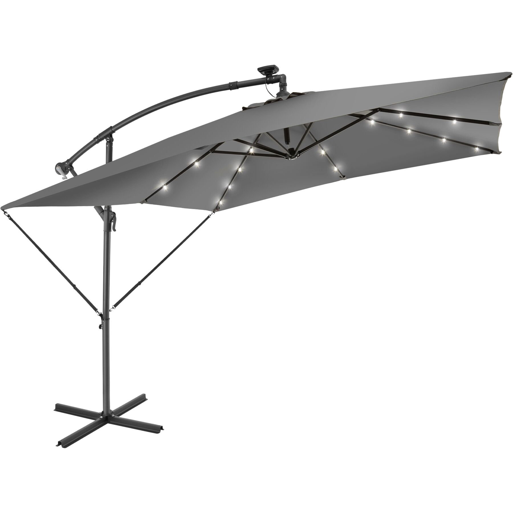 Parasol con luces solares LED y manivela 2,5 x 2,5 m, gris claro