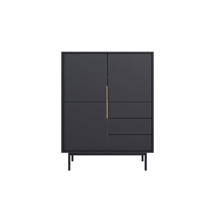 Cómoda - 3 cajones y 3 puertas - negro - 139,5 x 104 x 39 cm