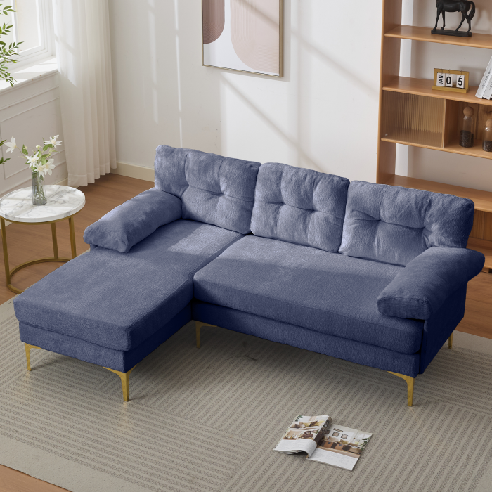 Sofá en l reversible de chenilla azul 3 plazas con función reclinable
