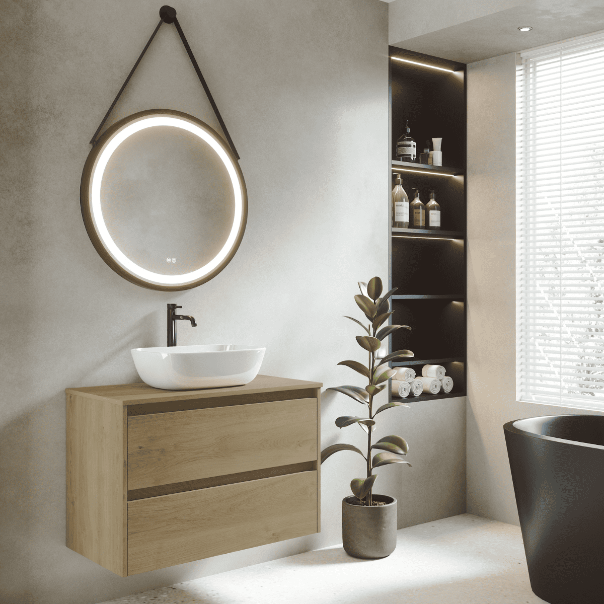 Mueble de baño| lavabo sobreponer | mueble 2 cajones | 80 cm roble natural