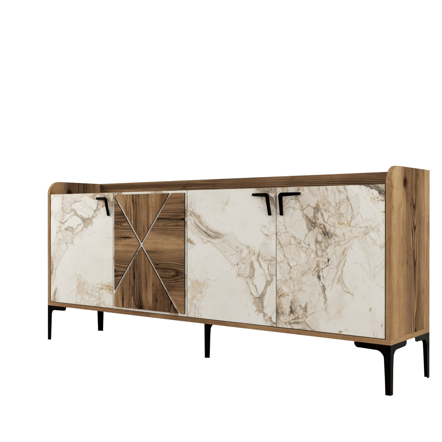 Aparador de madera <<venedik>> - 180 x 35 x 78 cm - blanco veteado