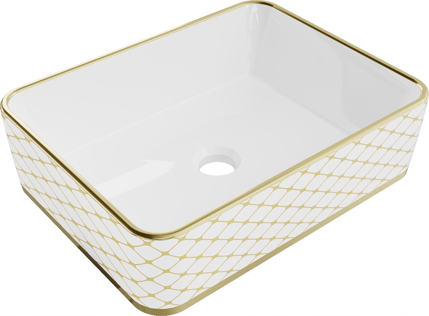 Lavabo cerámico sobre encimera, 48x37x13 cm, blanco/dorado