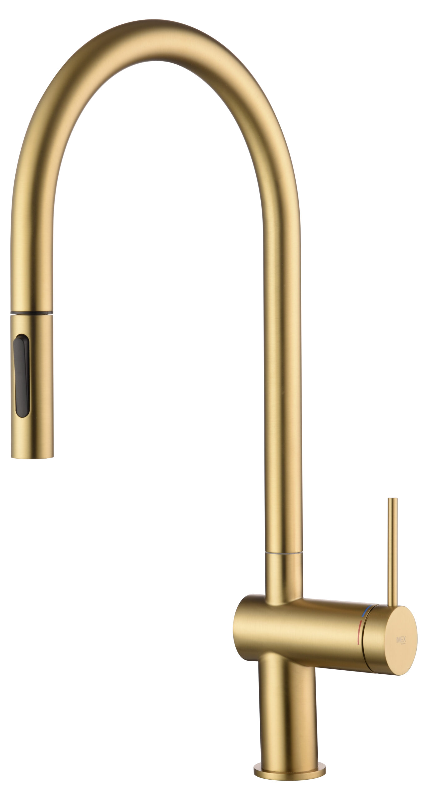 Grifo de cocina monomando extraíble caño alto giratorio 360 ° oro cepillado