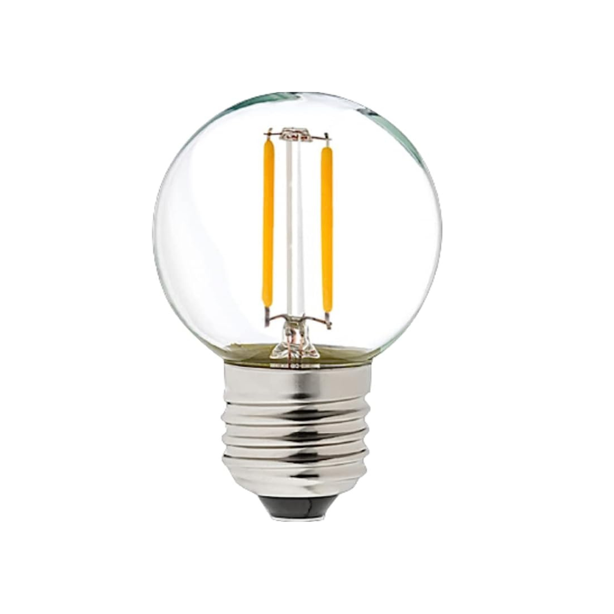 Bombilla filamento LED g45 blanco cálido 2700k 1w E27 plástico resistente
