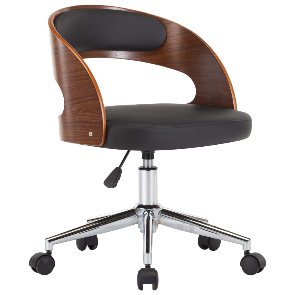 vidaXL silla de oficina giratoria madera curvada cuero sintético negro