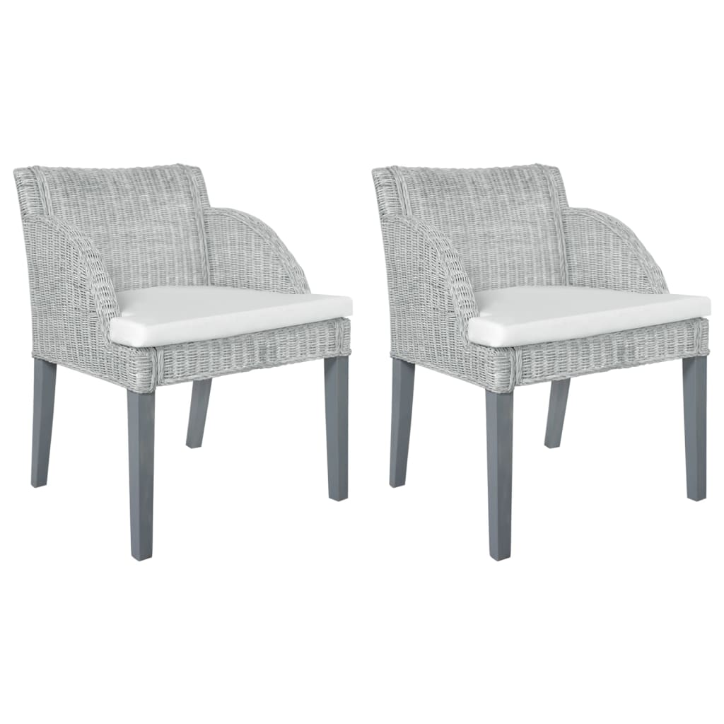 Sillas de comedor con cojines 2 unidades ratán natural gris qweo4350