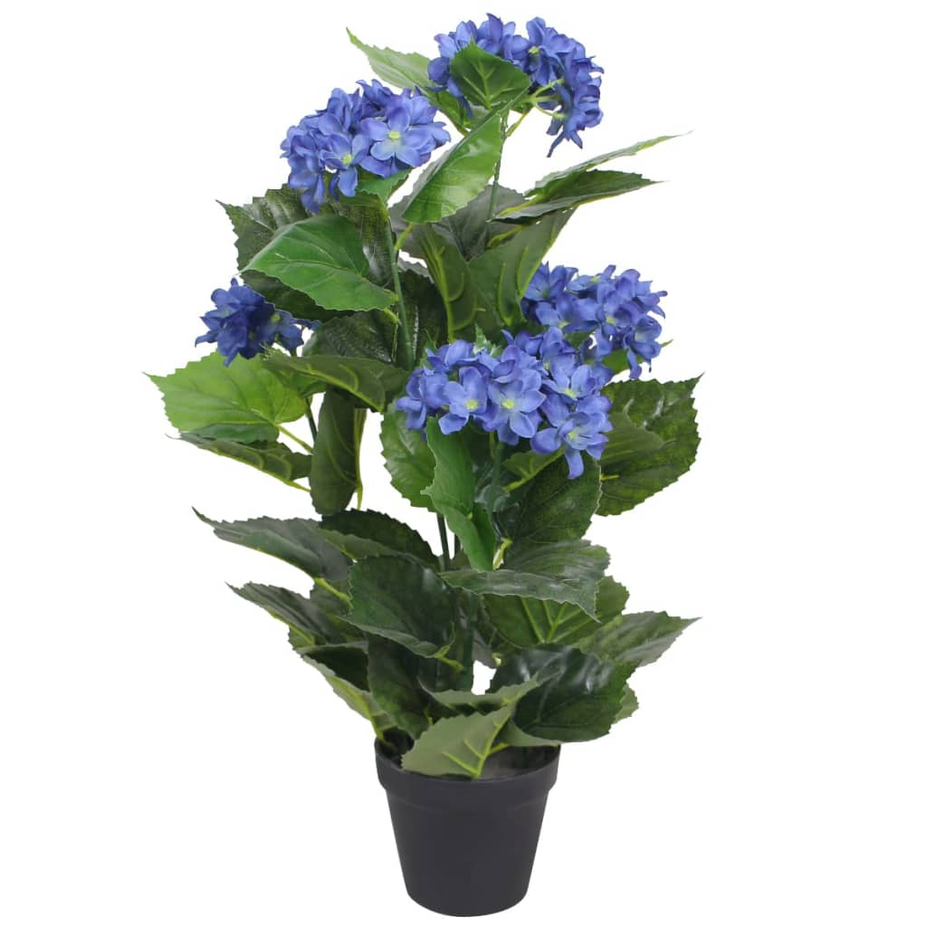 vidaXL planta artificial hortensia con macetero 60 cm azul