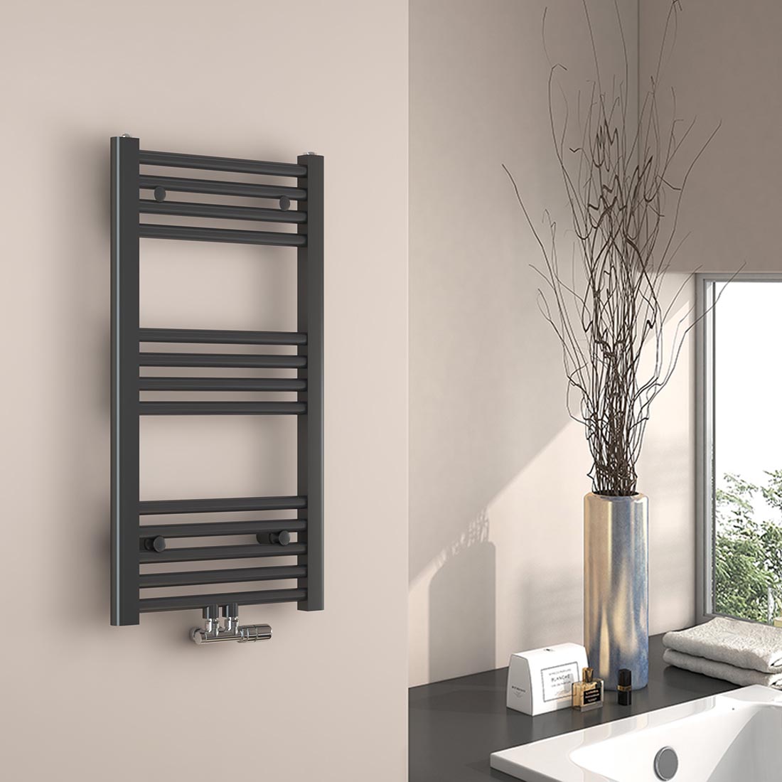 Emke radiador toallero agua caliente antracita 75x40cm conexión central