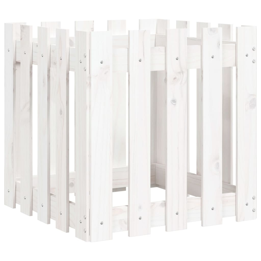 vidaXL jardinera diseño de valla madera maciza pino blanca 50x50x50 cm