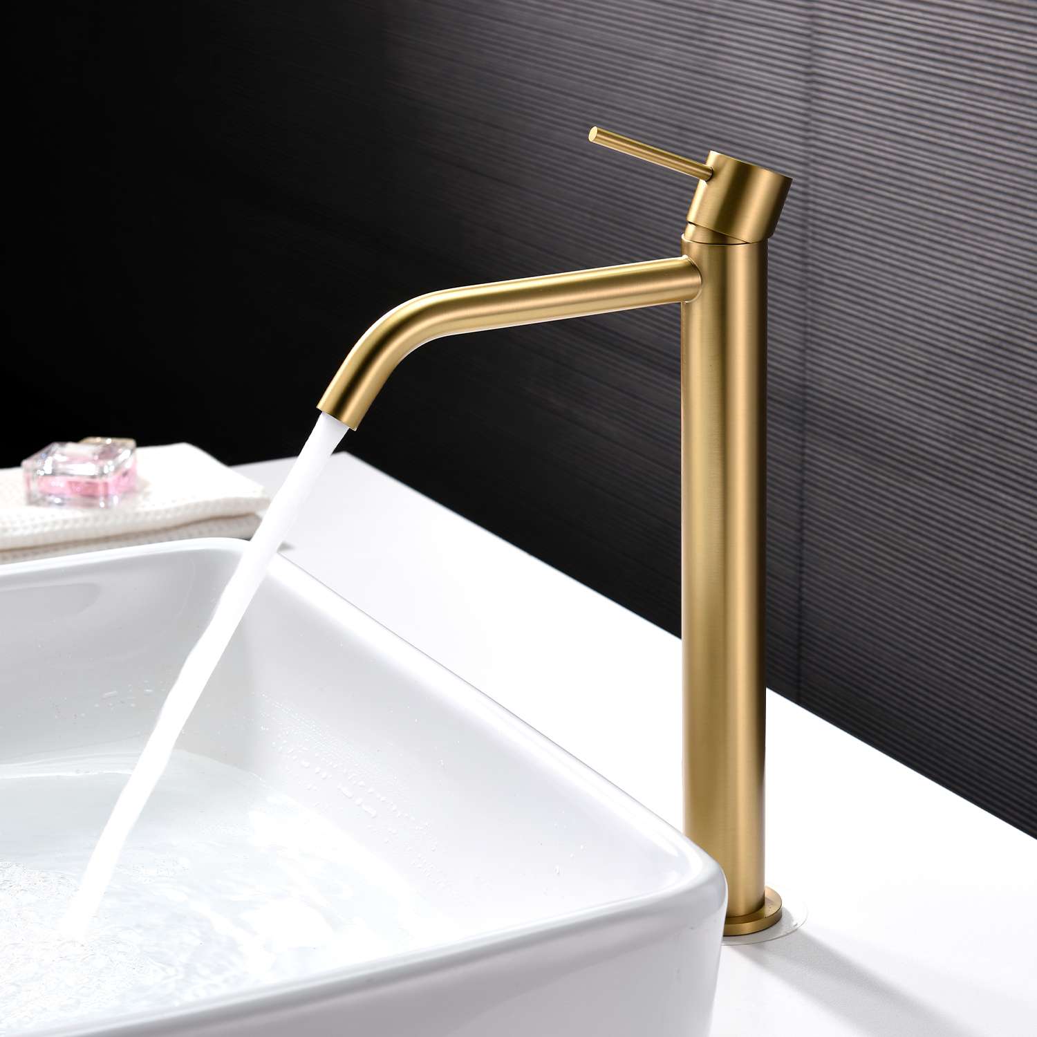 Grifo monomando lavabo alto sky bath oro cepillado inox s304 serie promise