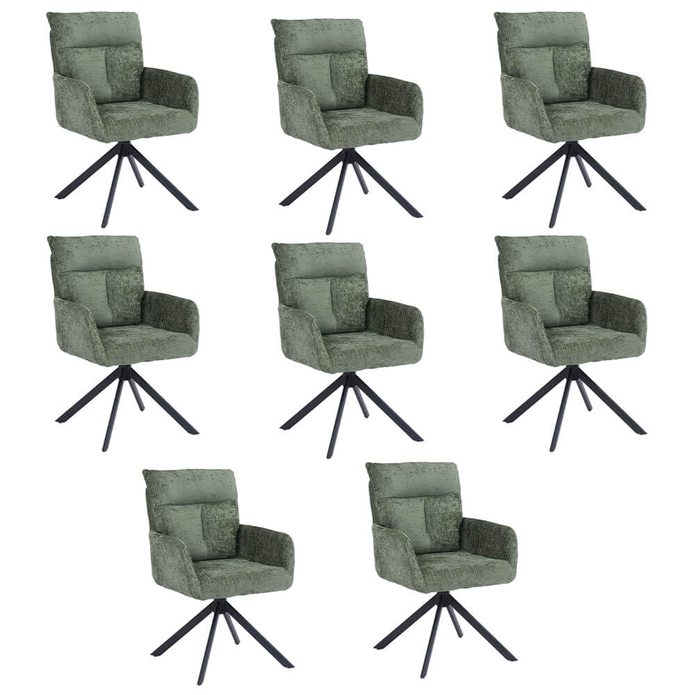 Silla de comedor aluna de chenilla con reposabrazos - lote de 8 verde