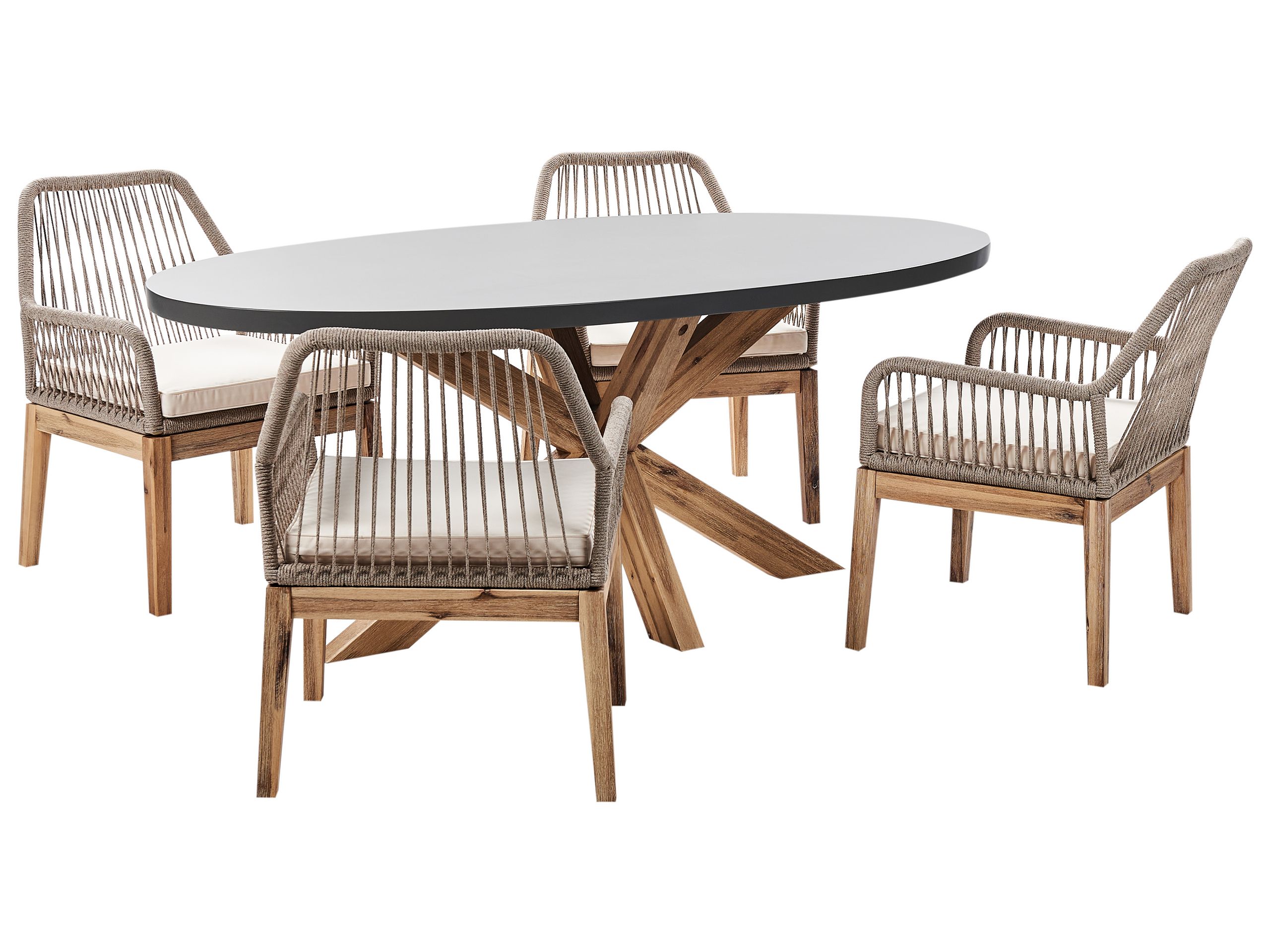 Conjunto de comedor exterior 4 plazas oristano con cojines cemento beige