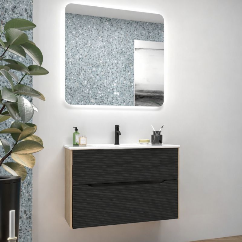 Mueble de baño suspendido negro mate sahara 80cm 2 cajones|lavabo incluido