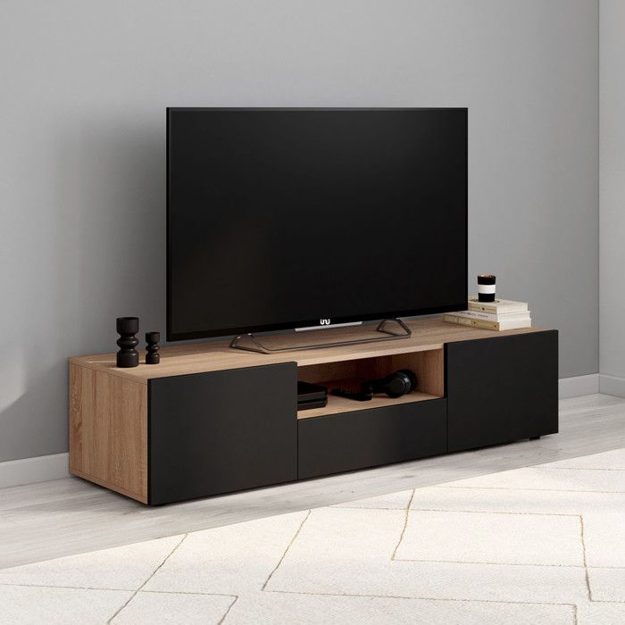 Id market mueble de tv eli 3 puertas 140 cm negro para colocar