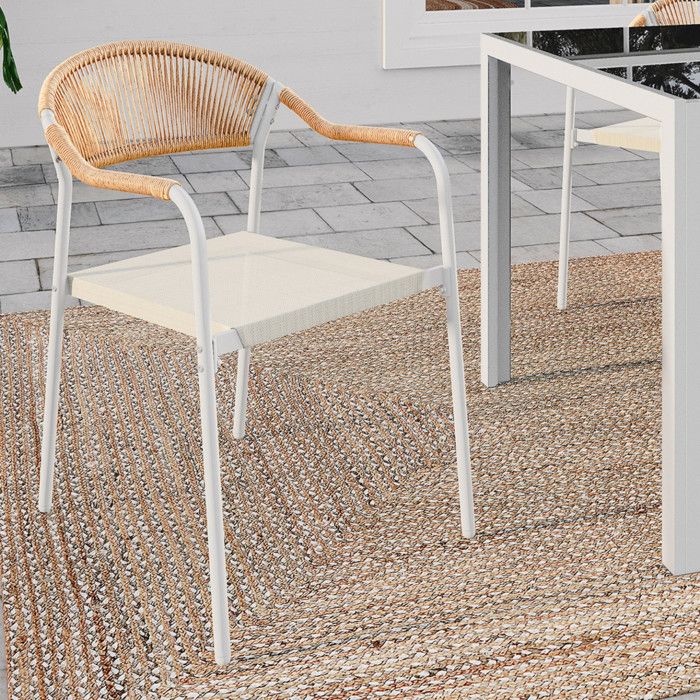 Sillas jardín madeira apilables lote de 6 blanco beige