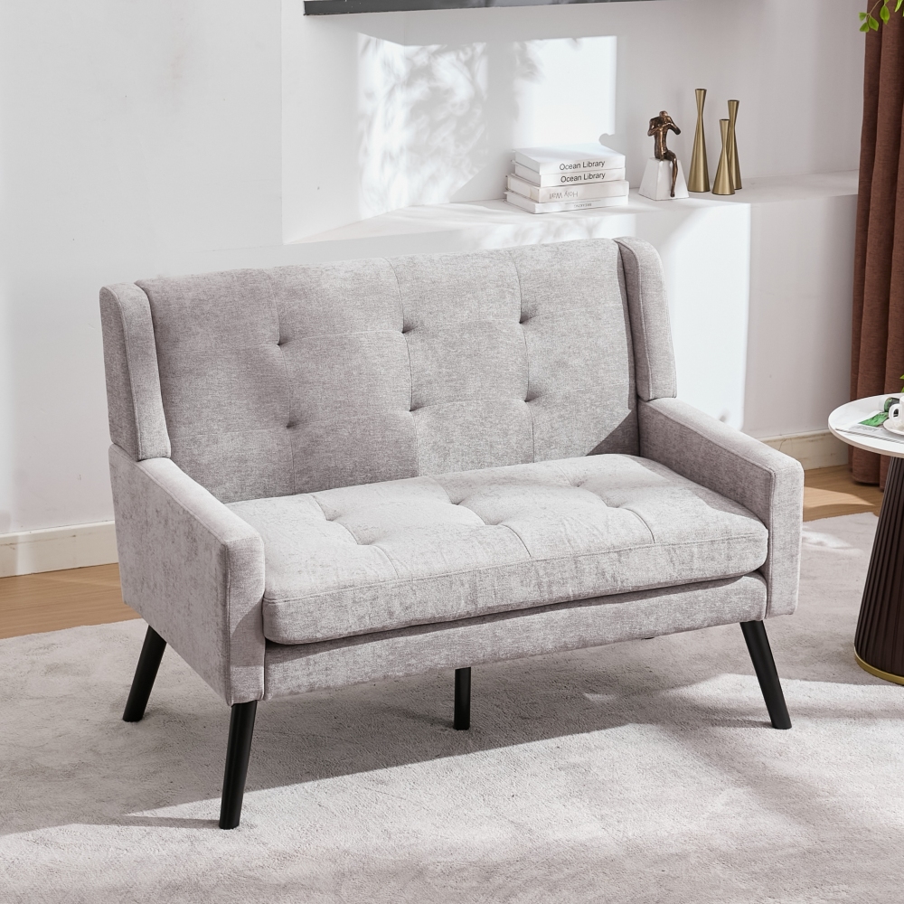 Sillón 2 plazas tapizado gris claro para salón dormitorio y oficina