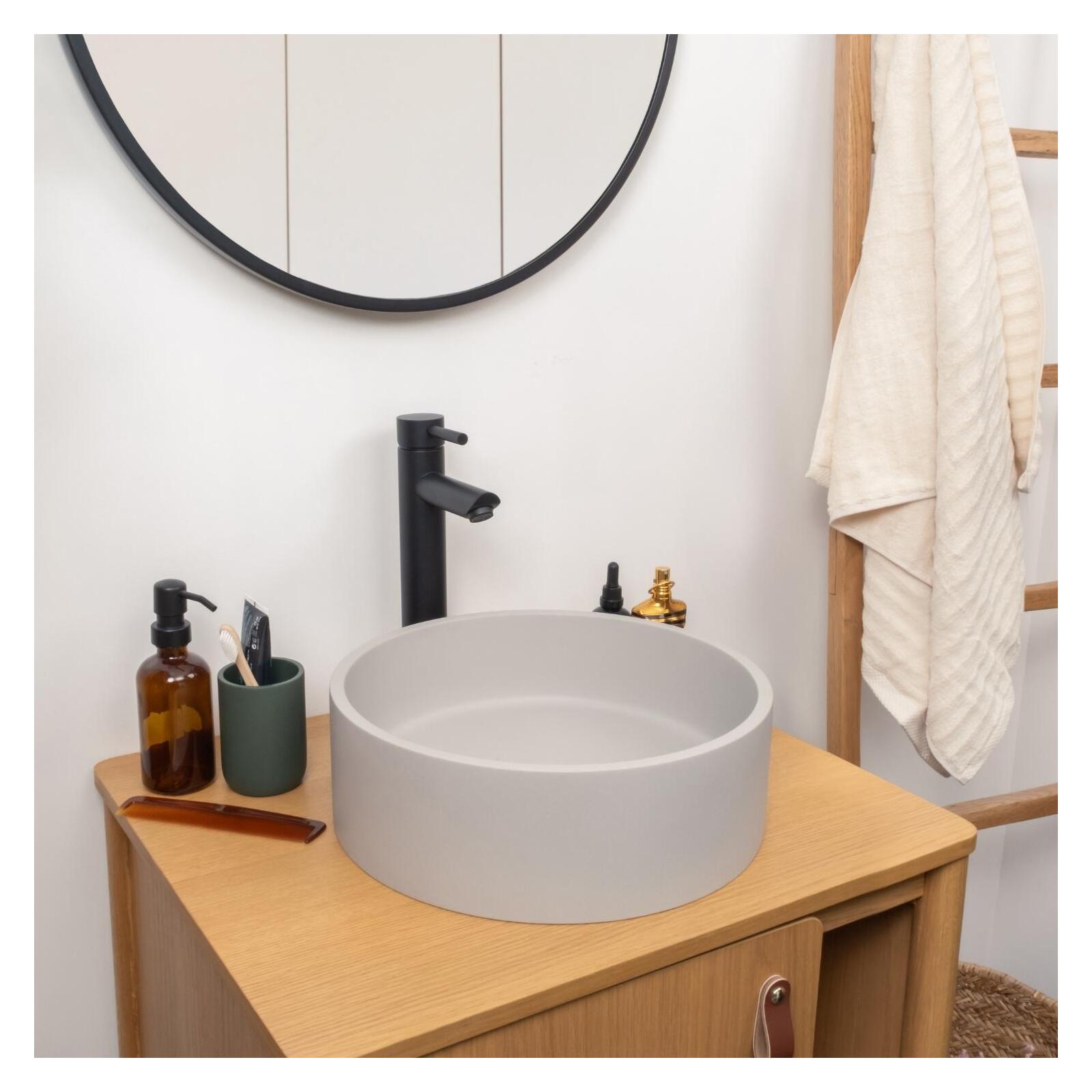 Lavabo sobre encimera redondo alan de 36 cm en hormigón gris