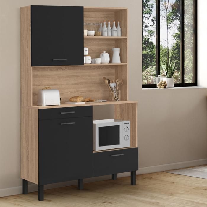 Aparador de cocina negro de madera, 3 puertas, 1 cajón, 120 cm