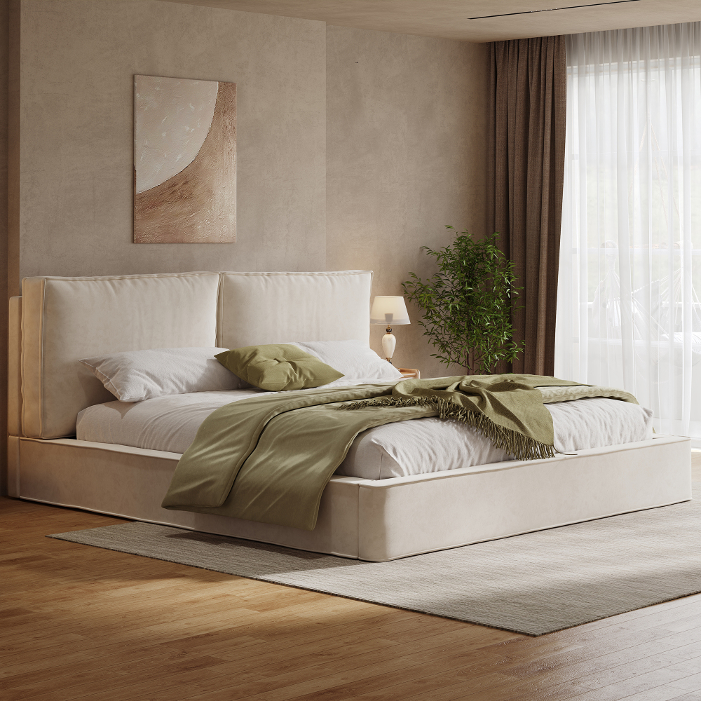 Cama tapizada 180x200cm con cabecero acolchado y somier chenilla