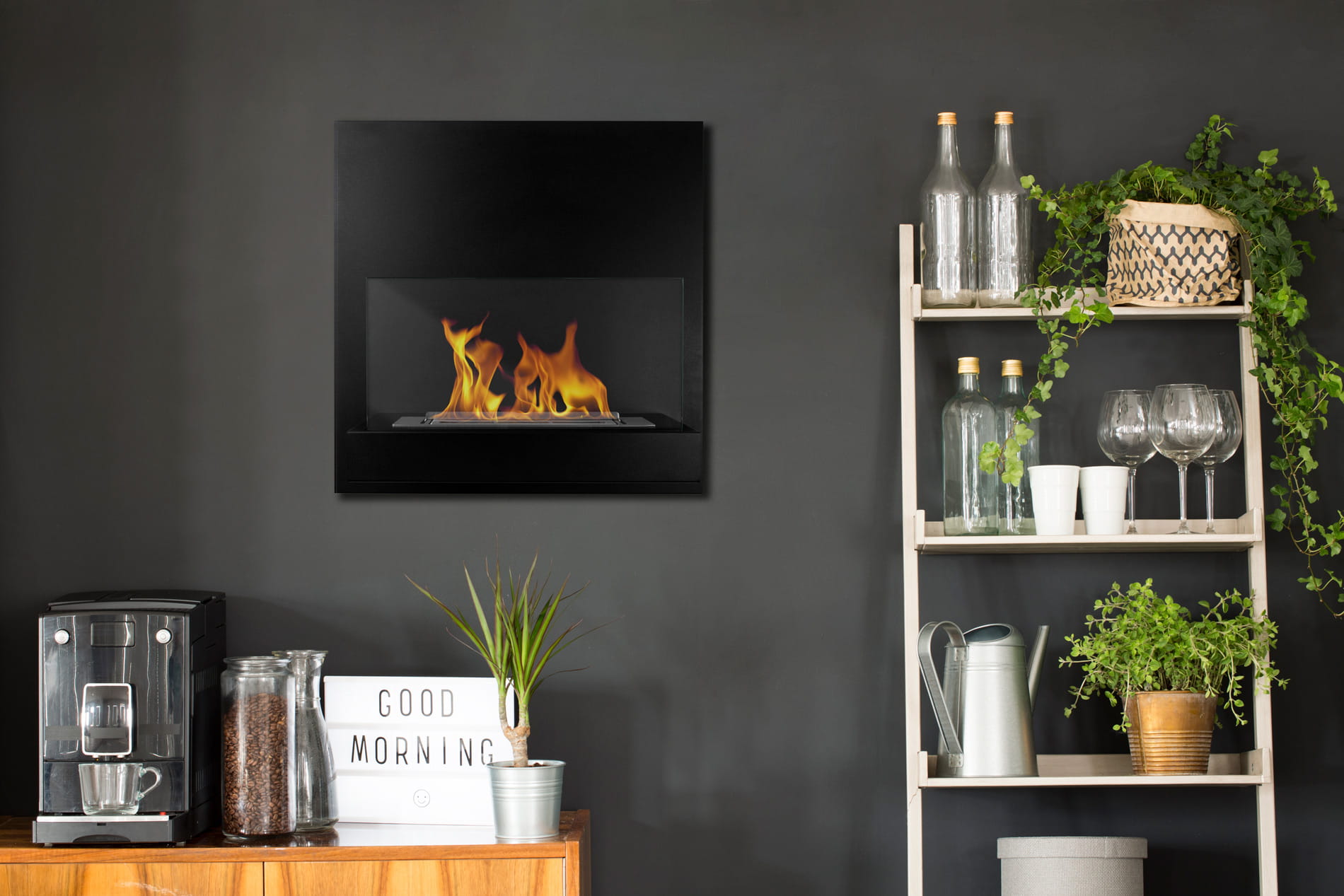 Chimenea bioetanol board negra 45x47 cm con cristal