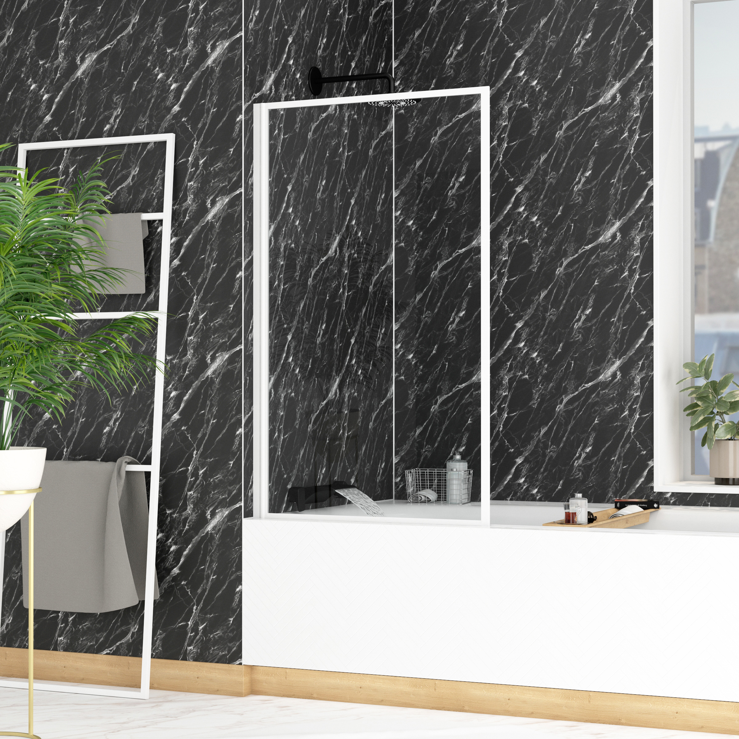 Mampara de baño abatible 75x130cm blanca - white contouring screen