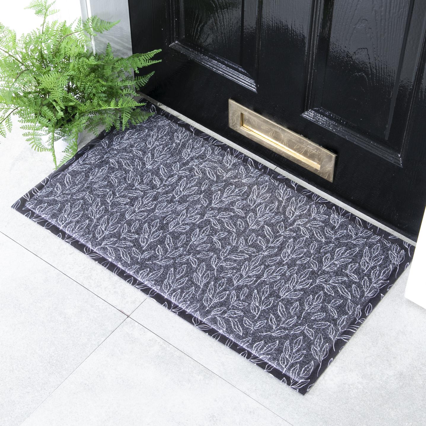 Felpudo para exterior con diseño de hojas azules (70 x 40 cm)