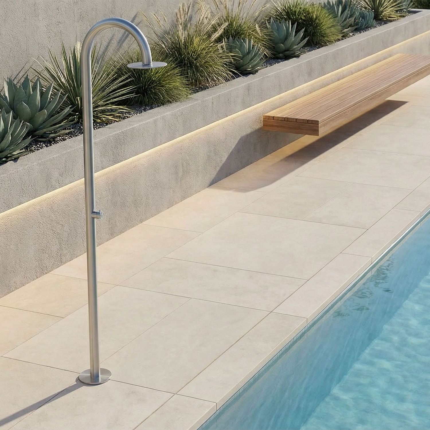 Ducha de piscina con agua fría de acero inox 316l sined doccia palau