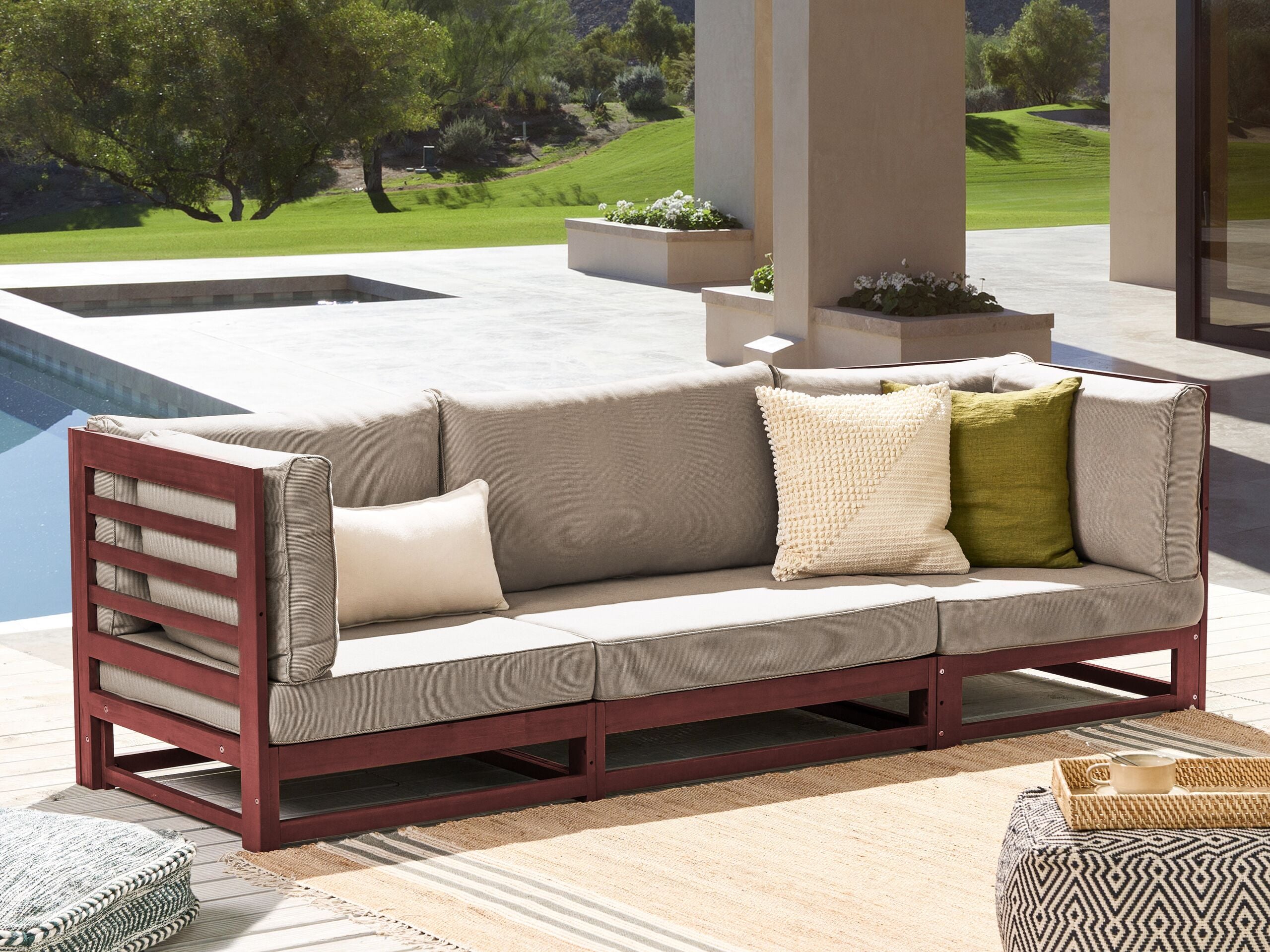 Sofá de jardín 3 plazas trani modular madera de acacia rojo oscuro
