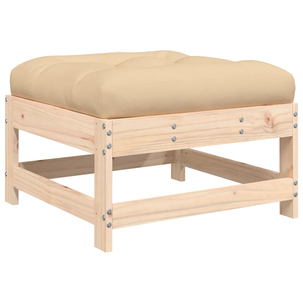 vidaXL taburete de jardín con cojín madera maciza de pino