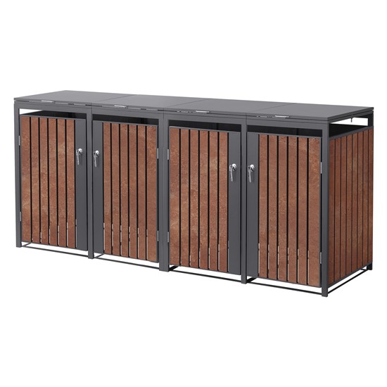 Cobertizo de exterior para 4 cubos basura 264x80x120cm marrón óxido