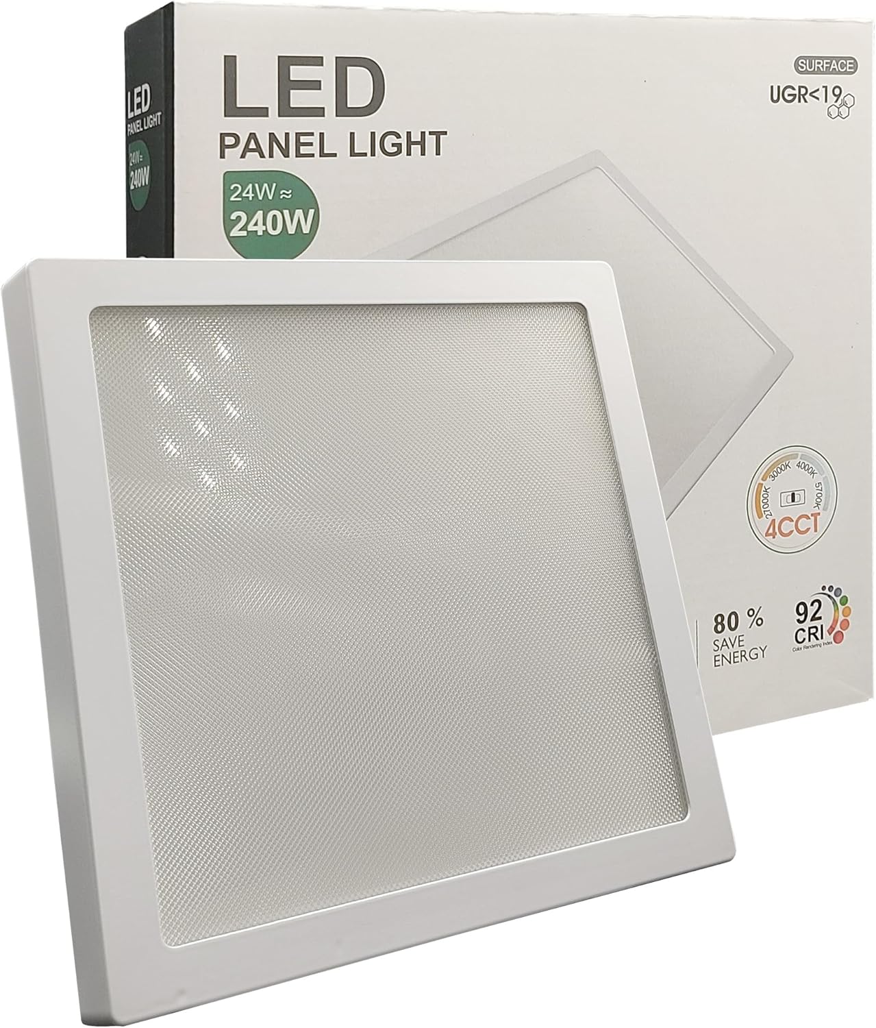 Plafón LED cuadrado 24w (240w), 2880lm, ø21cm, luz seleccionable 4cct