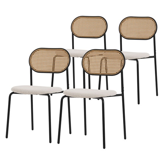 Juego de 4x sillas de comedor/salón tapizadas beige asiento con respaldo
