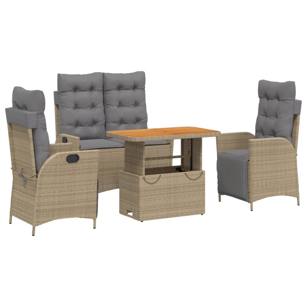 vidaXL set de comedor jardín con cojines 4 pzas ratán sintético beige