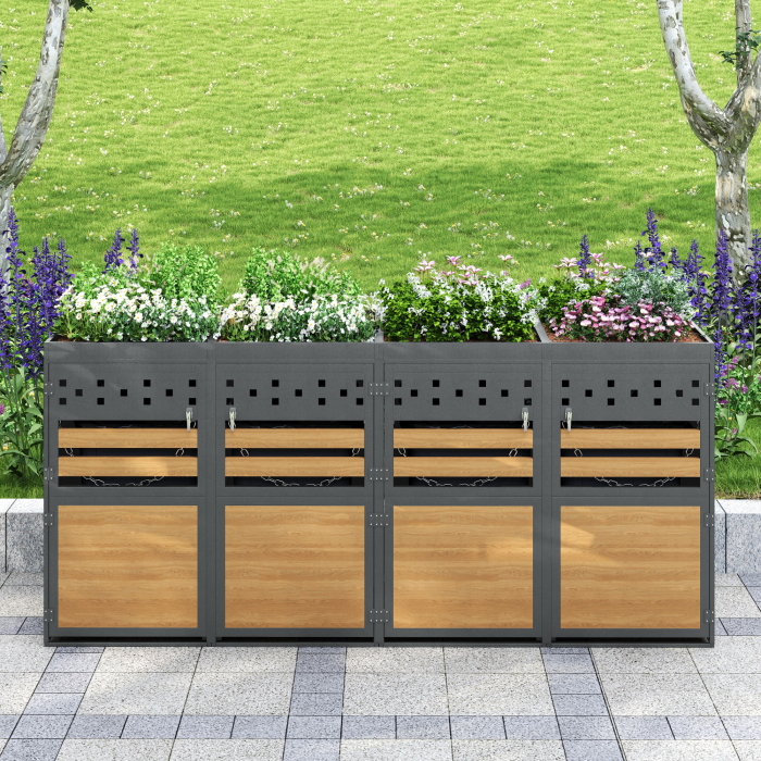 Armario para cubos con jardinera 4 cubos metal gris natural