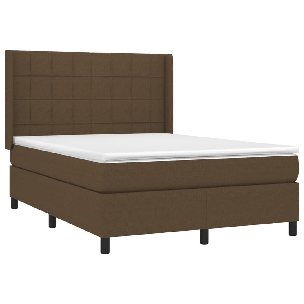 vidaXL cama box spring colchón luces LED tela marrón oscuro 140x200cm